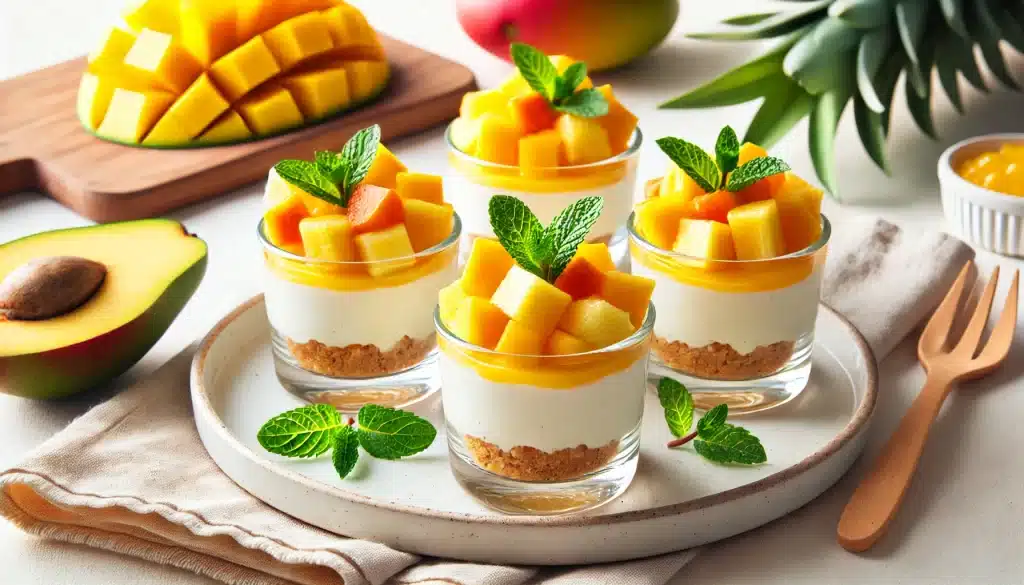 Vasitos de Cheesecake Tropical Sin Gluten y Sin Horno | Postre Fresco para Verano