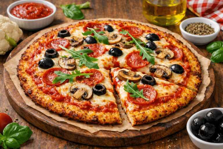 Pizza con Base de Coliflor Sin Gluten | Crujiente y Saludable